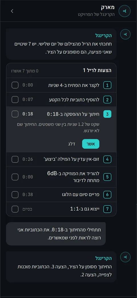 סקיצה של הפאנל של הקרינגל בחדר: הצעות לשינויים על ציר הזמן, כל אחת לאישור או לדילוג